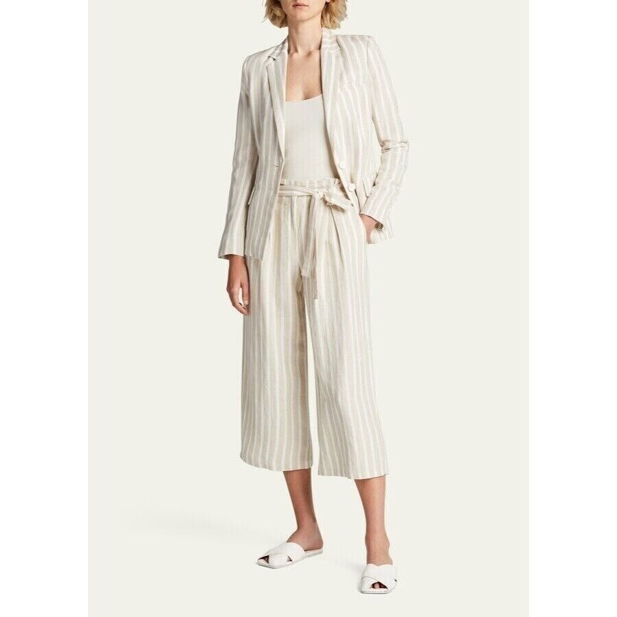 L'agence Striped Culottes Pants With Belt High Waist Wide Leg Beige Size 2